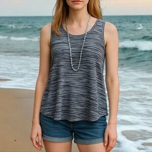 Marla Wynne Striped Gray Black A Line Knit Tank Top Women's Size XS Classic